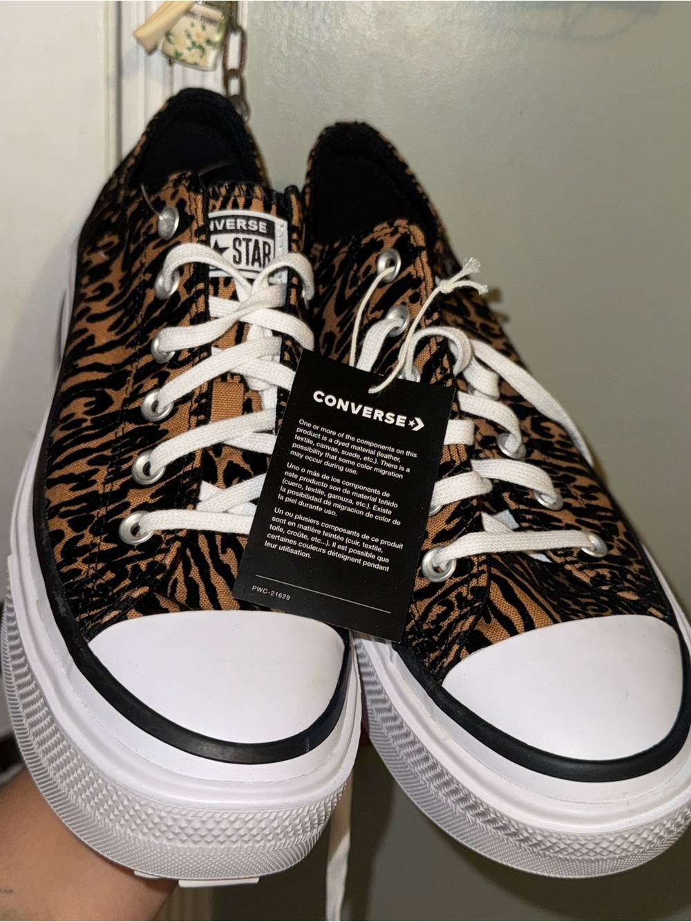 Converse Low Top Sneakers in Leopard/Tiger Print with White Accents